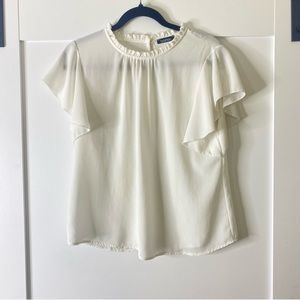 Boohoo white ruffle high neck blouse